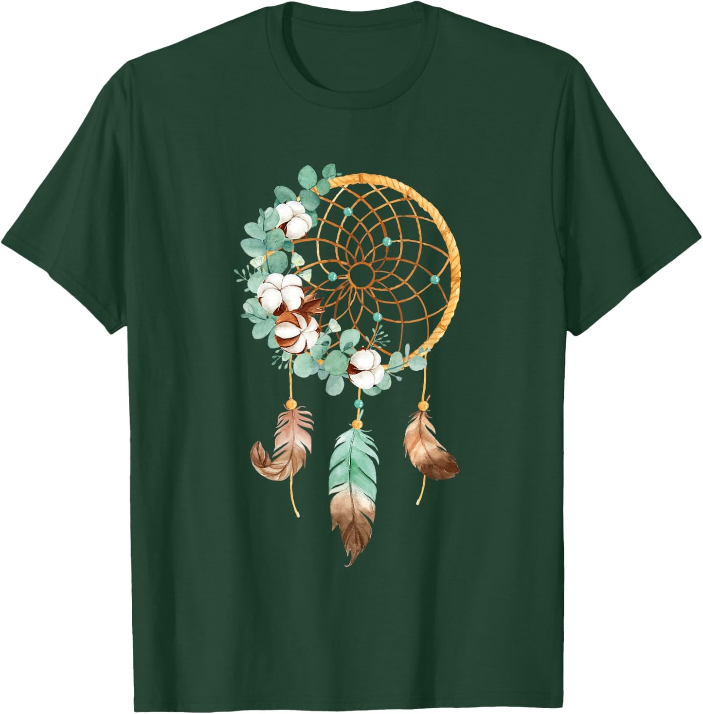 Floral Boho Watercolor Dream Catcher Bohemian Dream Catcher T-Shirt - T-Shirt | Forest