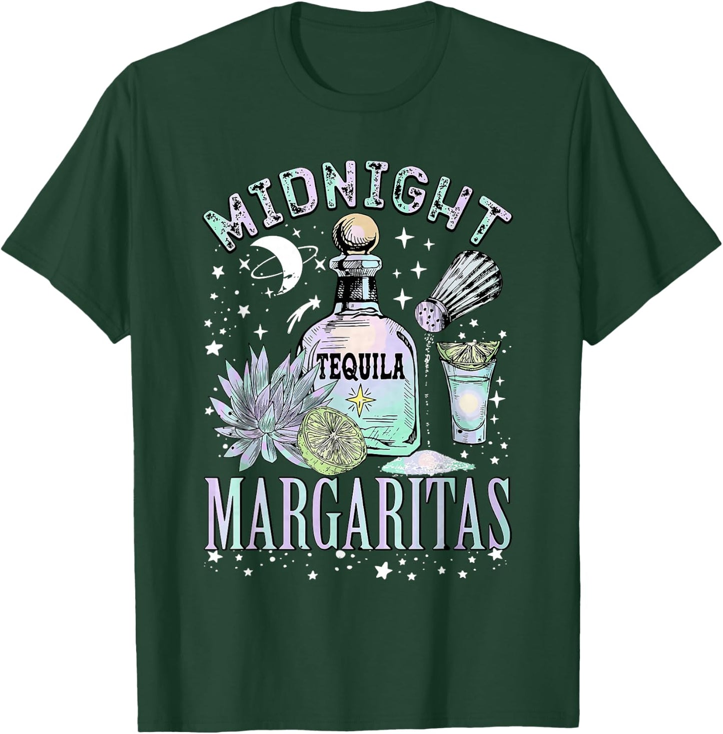 Midnight Margaritas Tequila Bottle Lime Succulent T-Shirt - T-Shirt | Forest