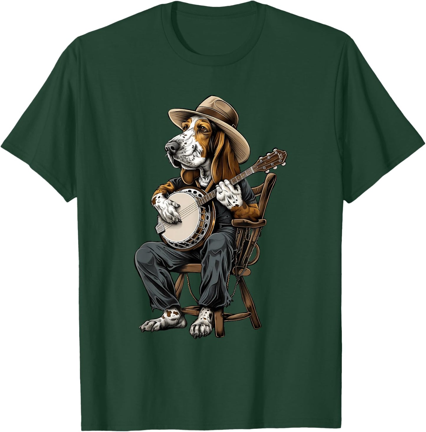 Basset Hound Dog Bluegrass Banjo Player T-Shirt - T-Shirt | Forest
