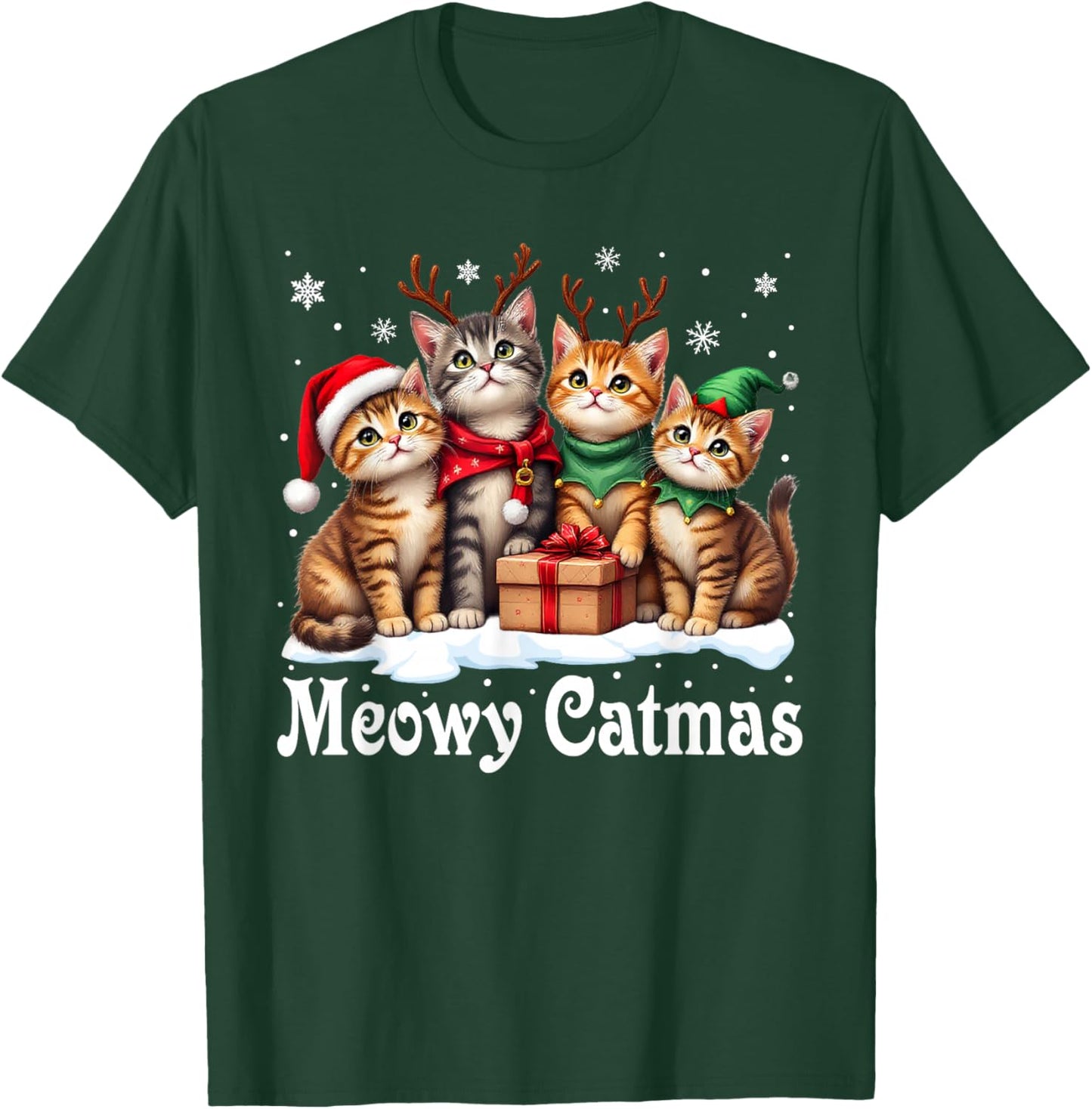 Cat Cats Christmas Pajamas Men Women Boys Girls Meowy Catmas T-Shirt - T-Shirt | Forest