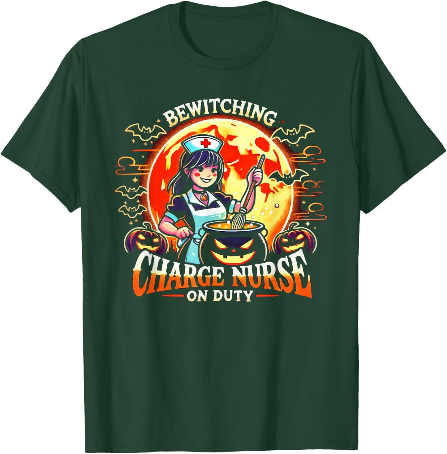 Charge Nurse Halloween Spooky Nursing Trick Or Treat T-Shirt - T-Shirt | Forest