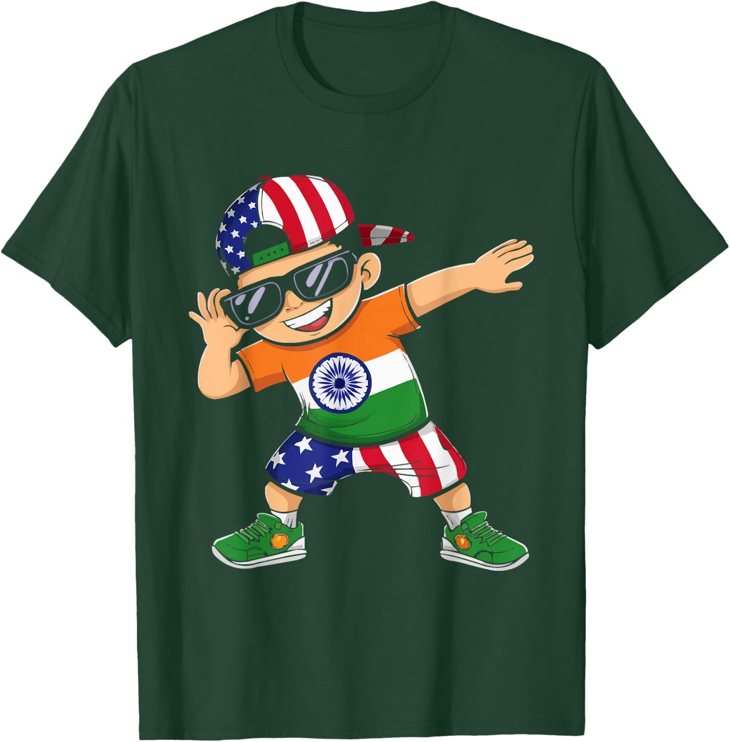 Half Indian Half American USA Flag India America T-Shirt - T-Shirt | Forest