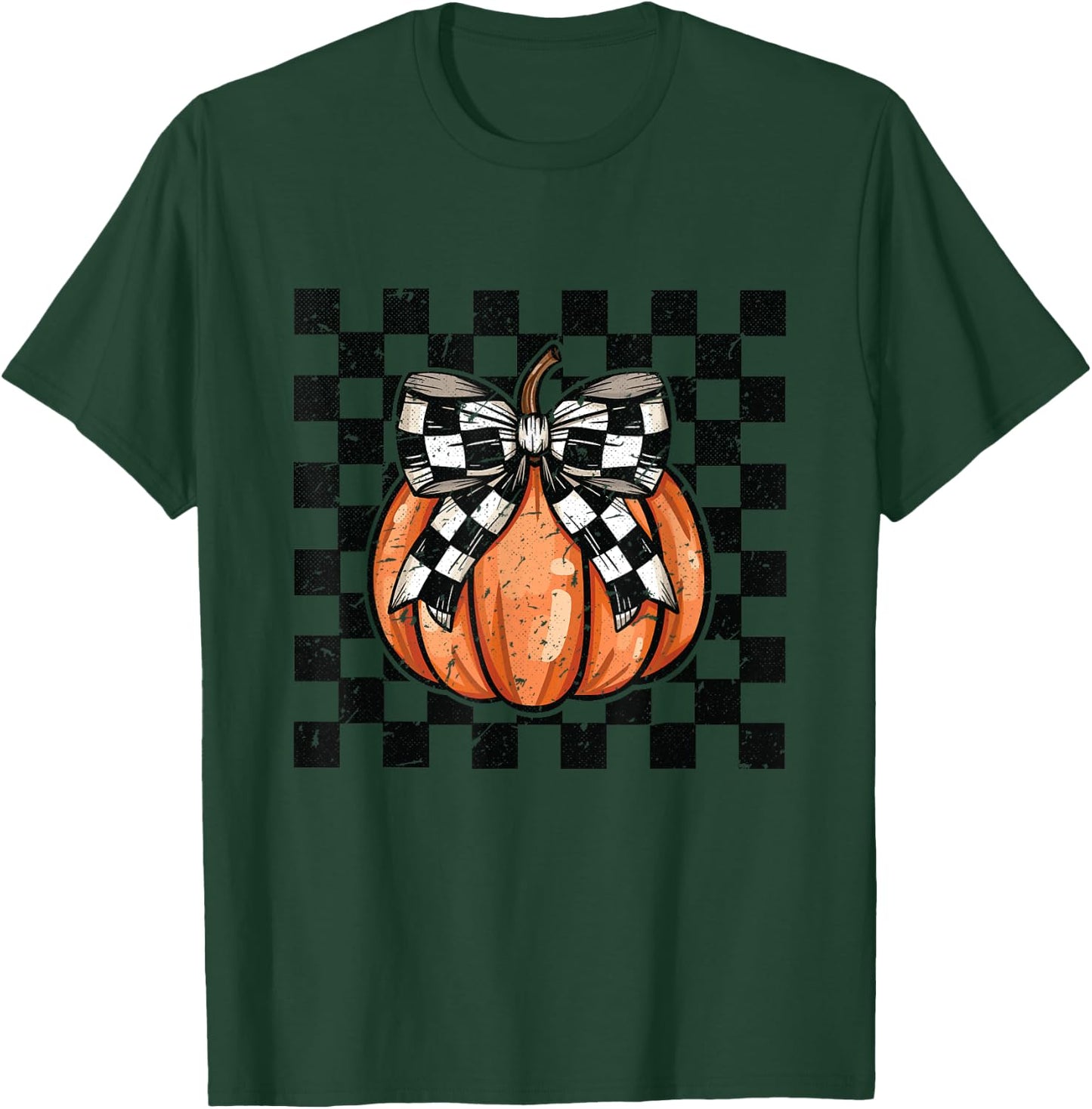 Vintage Checkered Halloween Pumpkin T-Shirt - T-Shirt | Forest