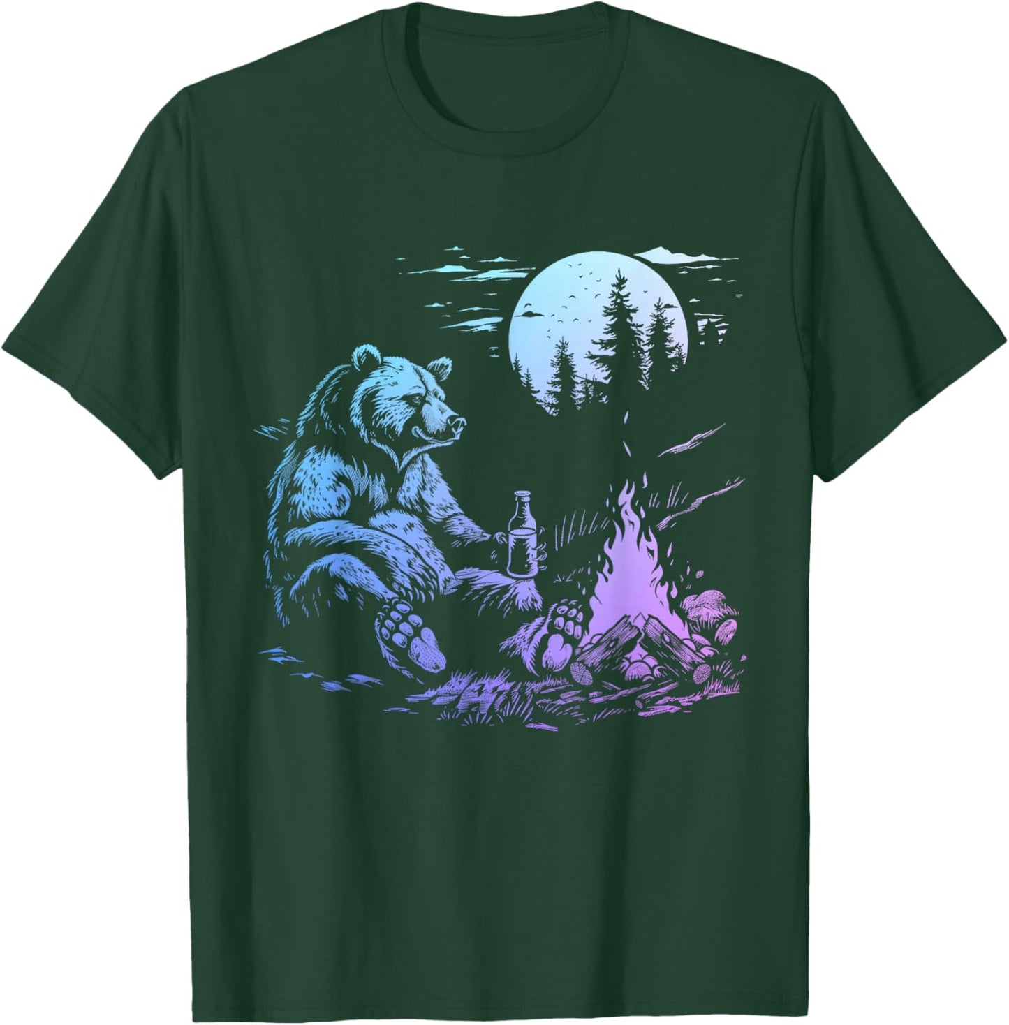 Camping Bear Drinking Beer Hiking Nature Funny Grizzly Bear T-Shirt - T-Shirt | Forest