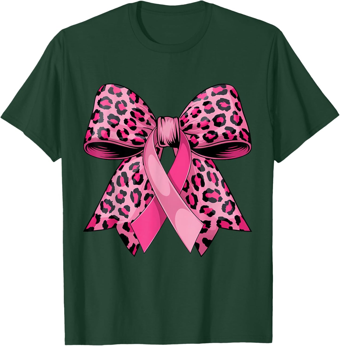 In October We Wear Pink Cheer Bow Breast Cancer Coquette Bow T-Shirt - T-Shirt | Forest