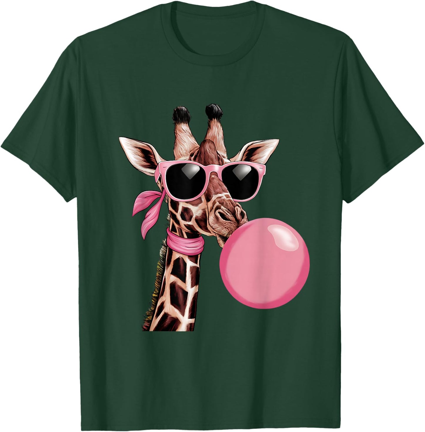 Funny Cute Giraffe Pink Bubble Gum and Pink Sunglasses T-Shirt - T-Shirt | Forest