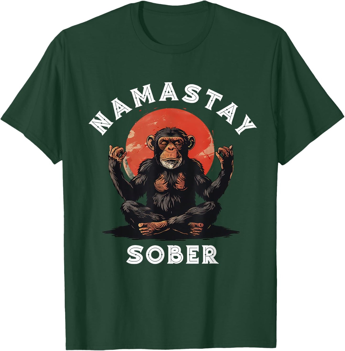 Monkey Namastay Sober NA AA Alcoholics Anonymous Mediation T-Shirt - T-Shirt | Forest