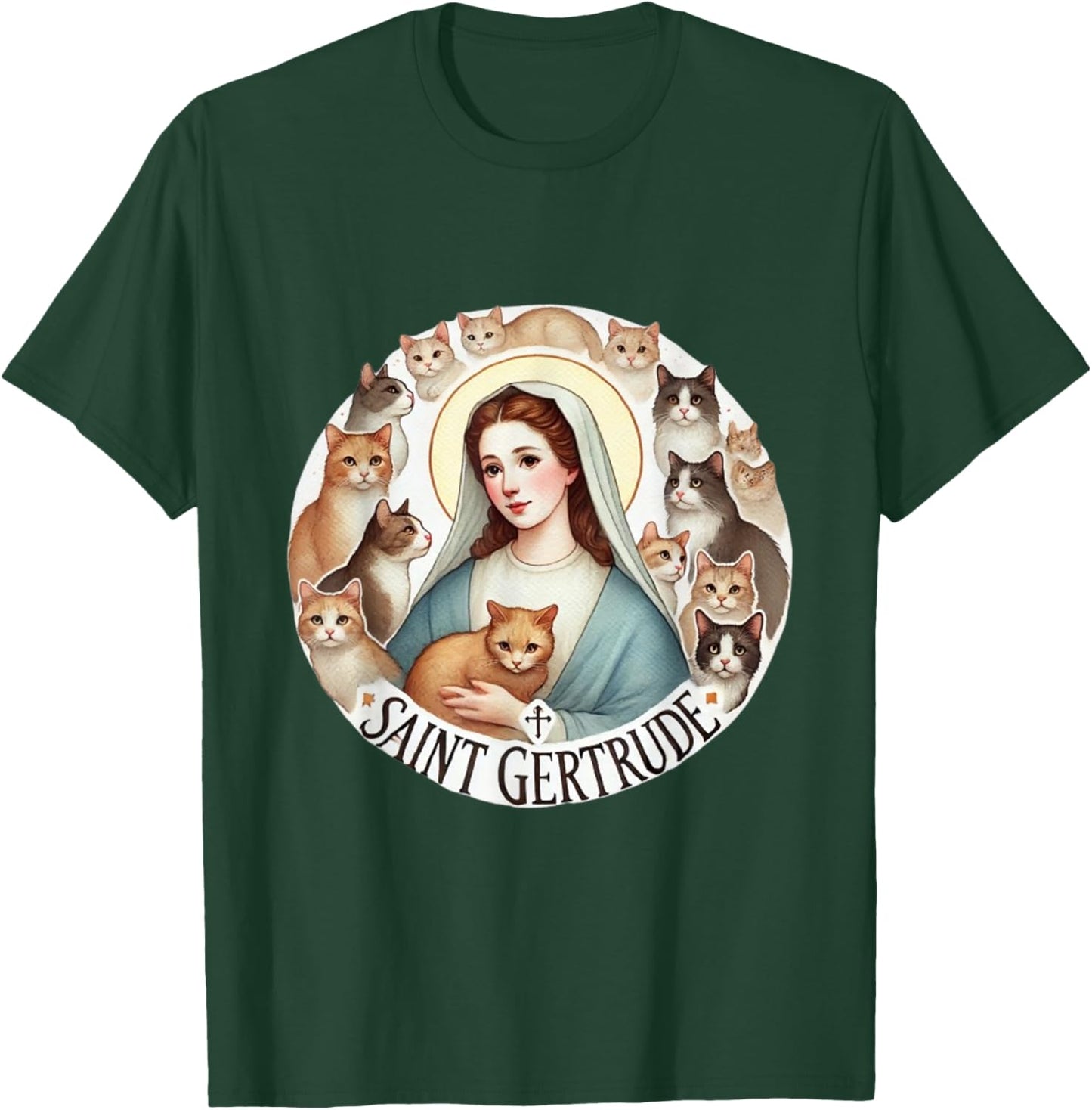 Saint Gertrude patron of cats love cats catholic saint kitty T-Shirt - T-Shirt | Forest
