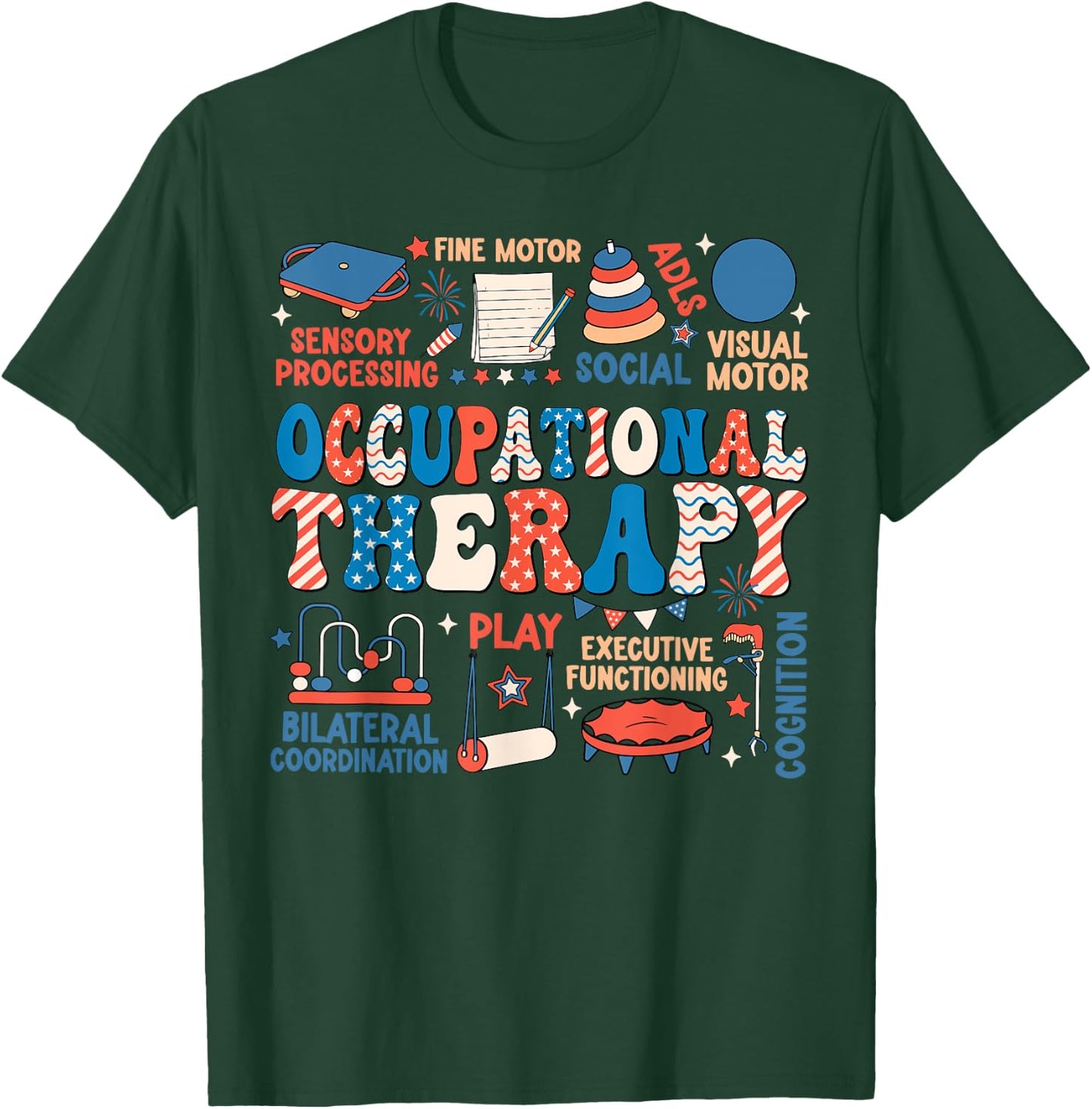 Retro Groovy Occupational Therapy OT Therapist 4th Of July Men T-Shirt - T-Shirt | Forest
