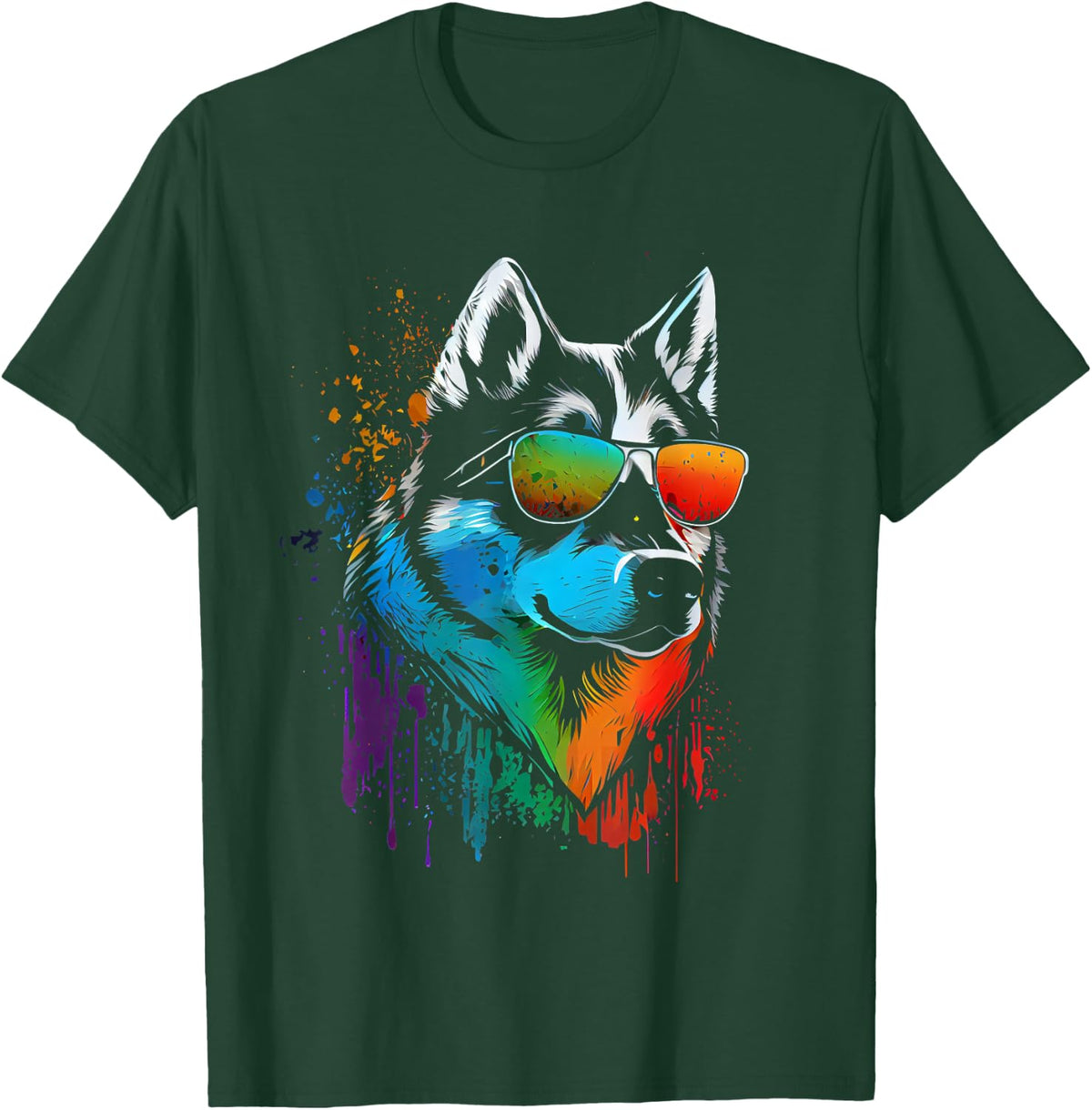 Husky walking sunglasses pet dogs owner T-Shirt - T-Shirt | Forest