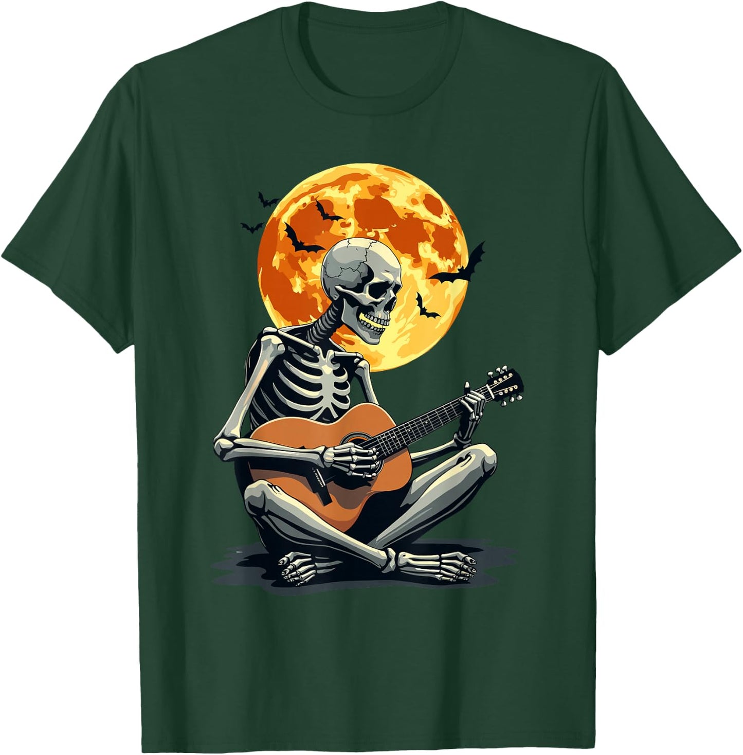 Skeleton Playing Guitar & Funny Halloween | Music & Moon T-Shirt - T-Shirt | Forest