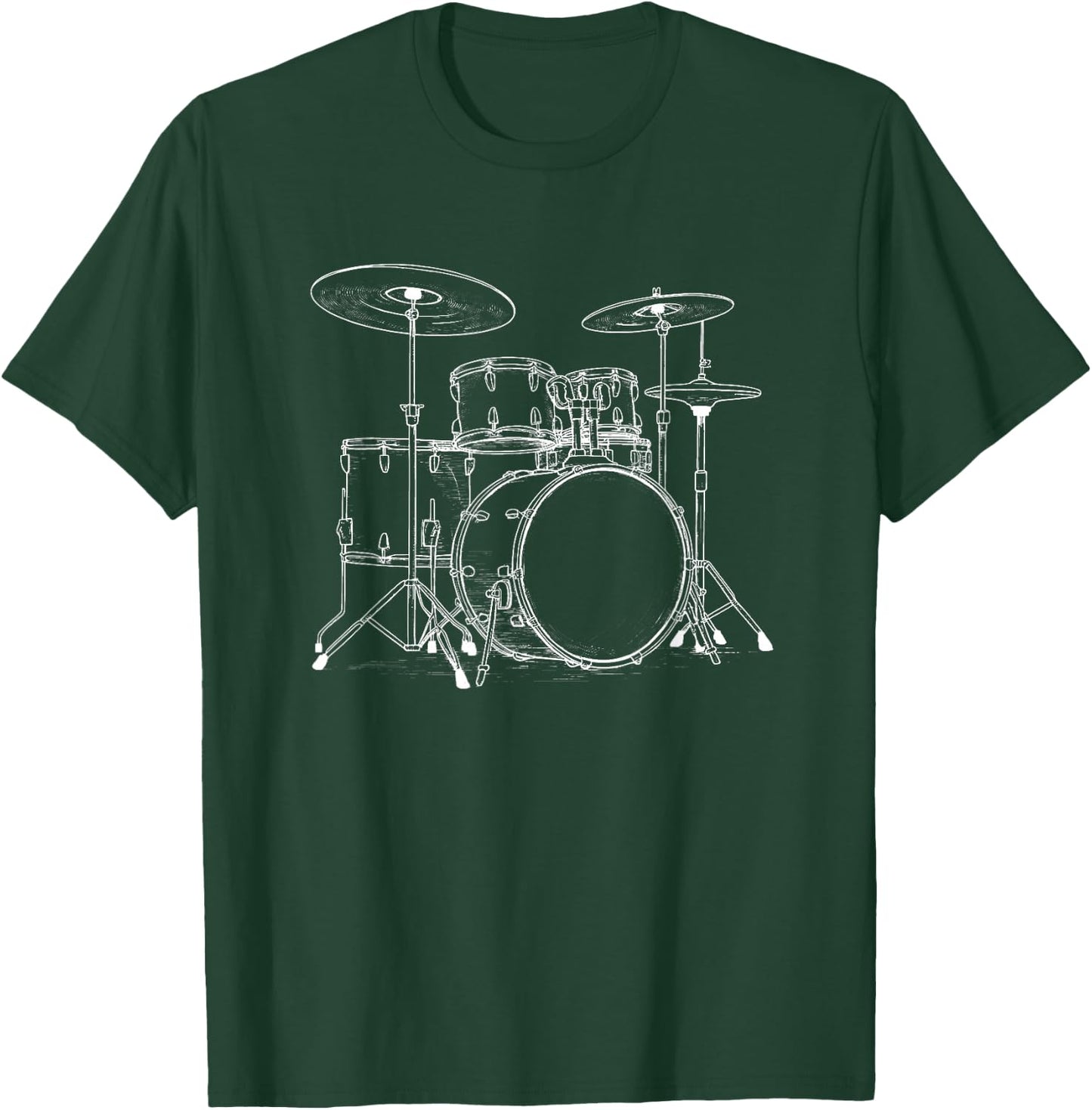 Vintage White Line Drum Set Art Retro Percussion Sketch T-Shirt - T-Shirt | Forest