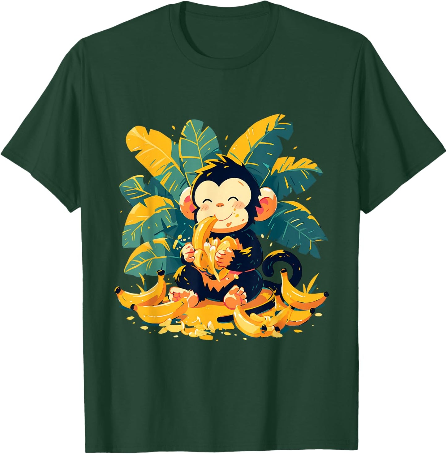 Banana Monkey Cute Monkey Nature Colourful Wildlife T-Shirt - T-Shirt | Forest