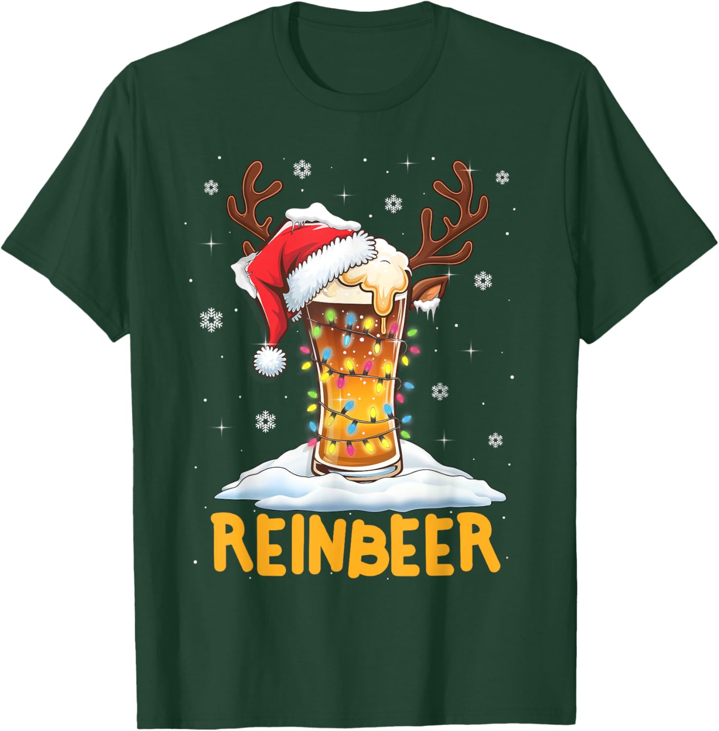 Winedeer Reinbeer Santa Hat Reindeer Couple Xmas Matching T-Shirt - T-Shirt | Forest