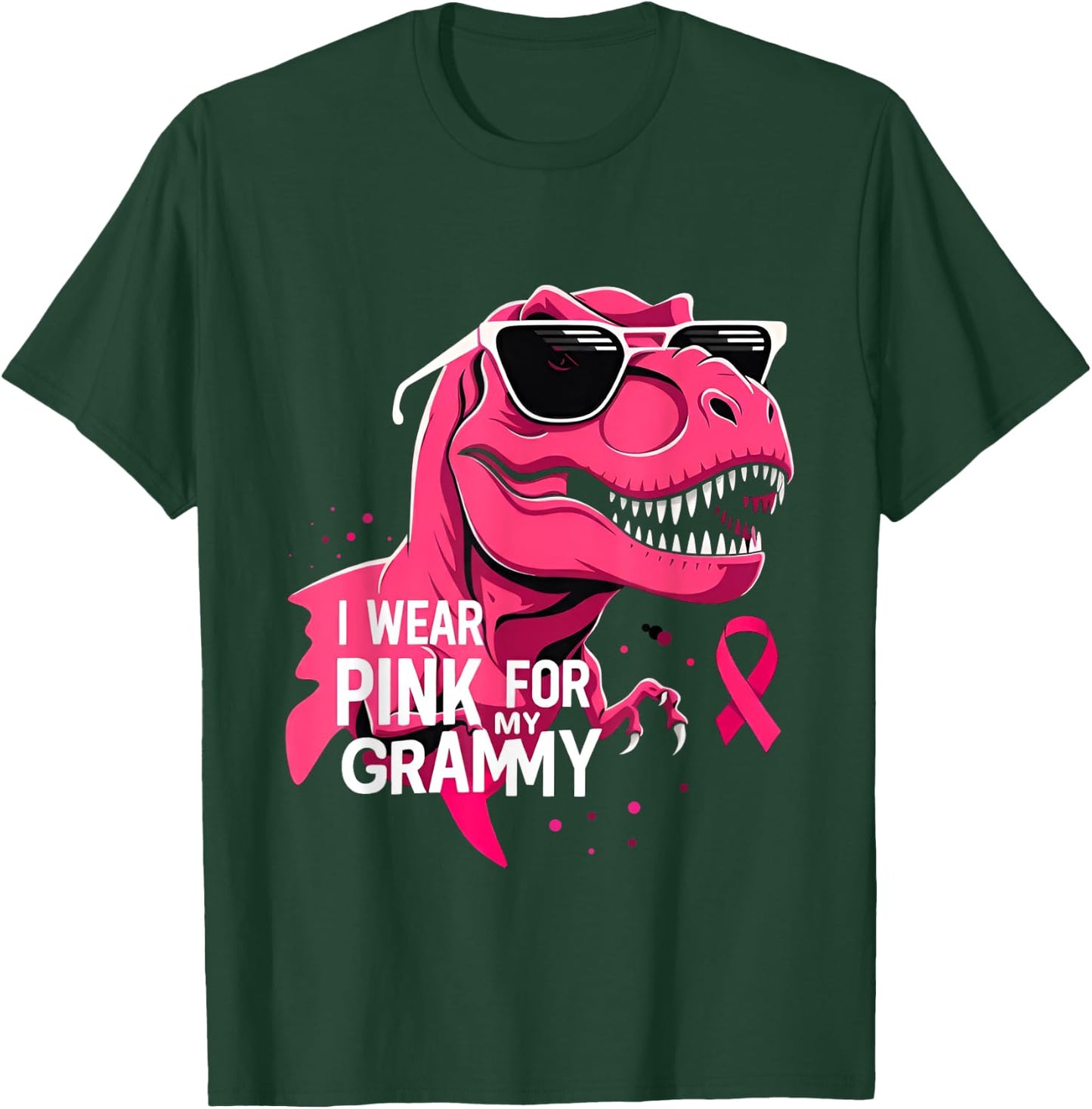 I Wear Pink For My Grammy Dinosaur Breast Cancer Awareness T-Shirt - T-Shirt | Forest