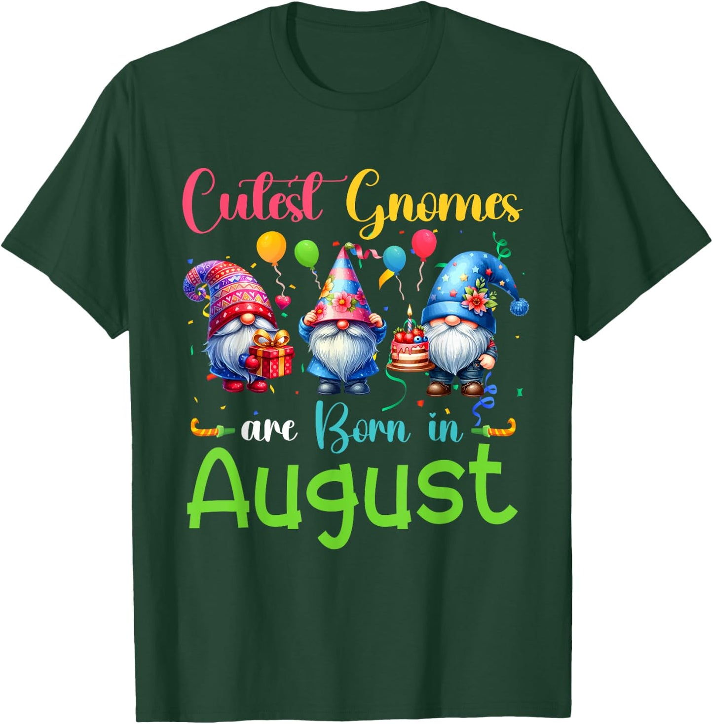 Cutest Gnomes Costume August Birthday Colorful Funny Party T-Shirt - T-Shirt | Forest