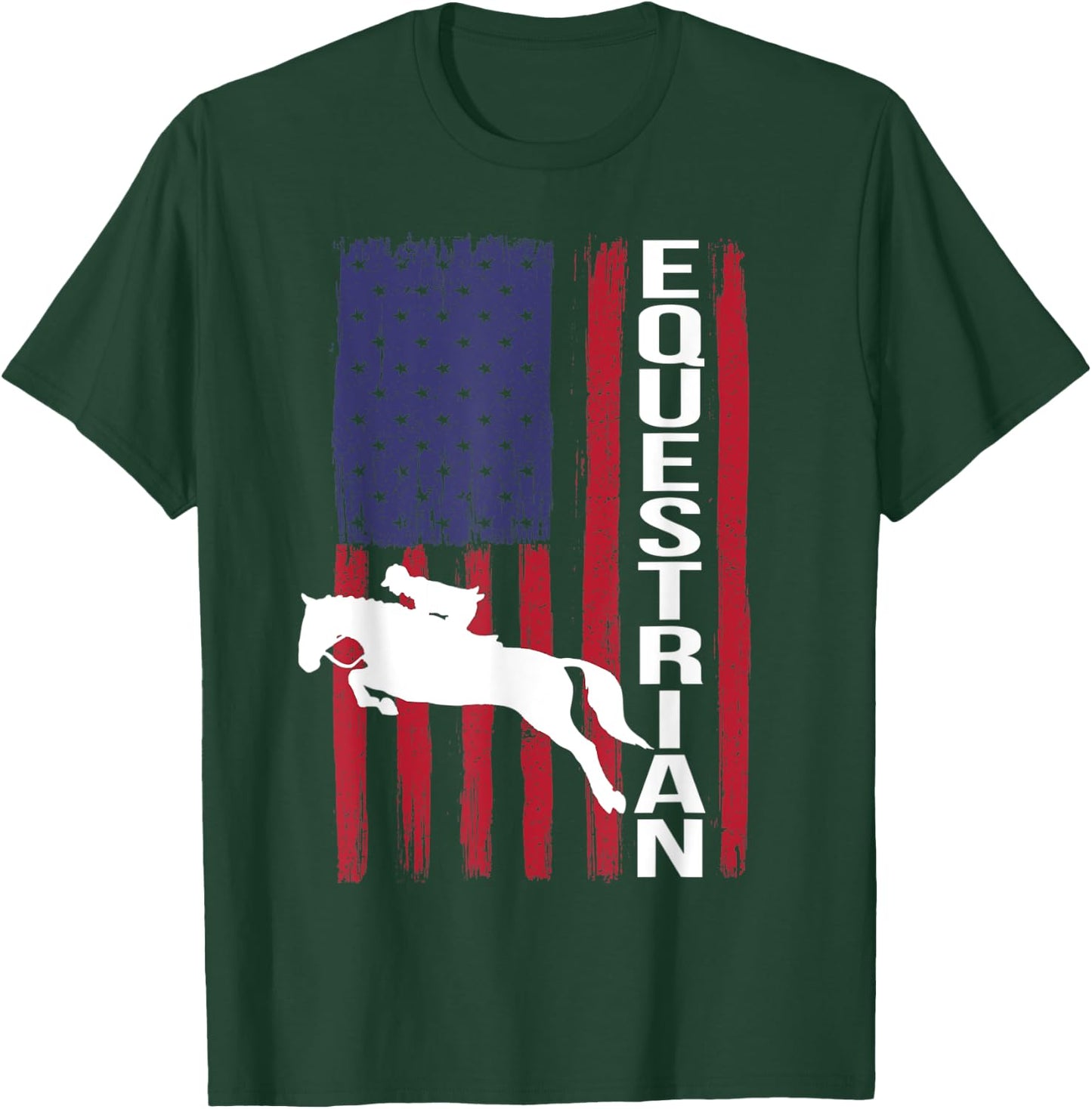 Equestrian Eventing Horse Show Jumping Sport USA Flag T-Shirt - T-Shirt | Forest