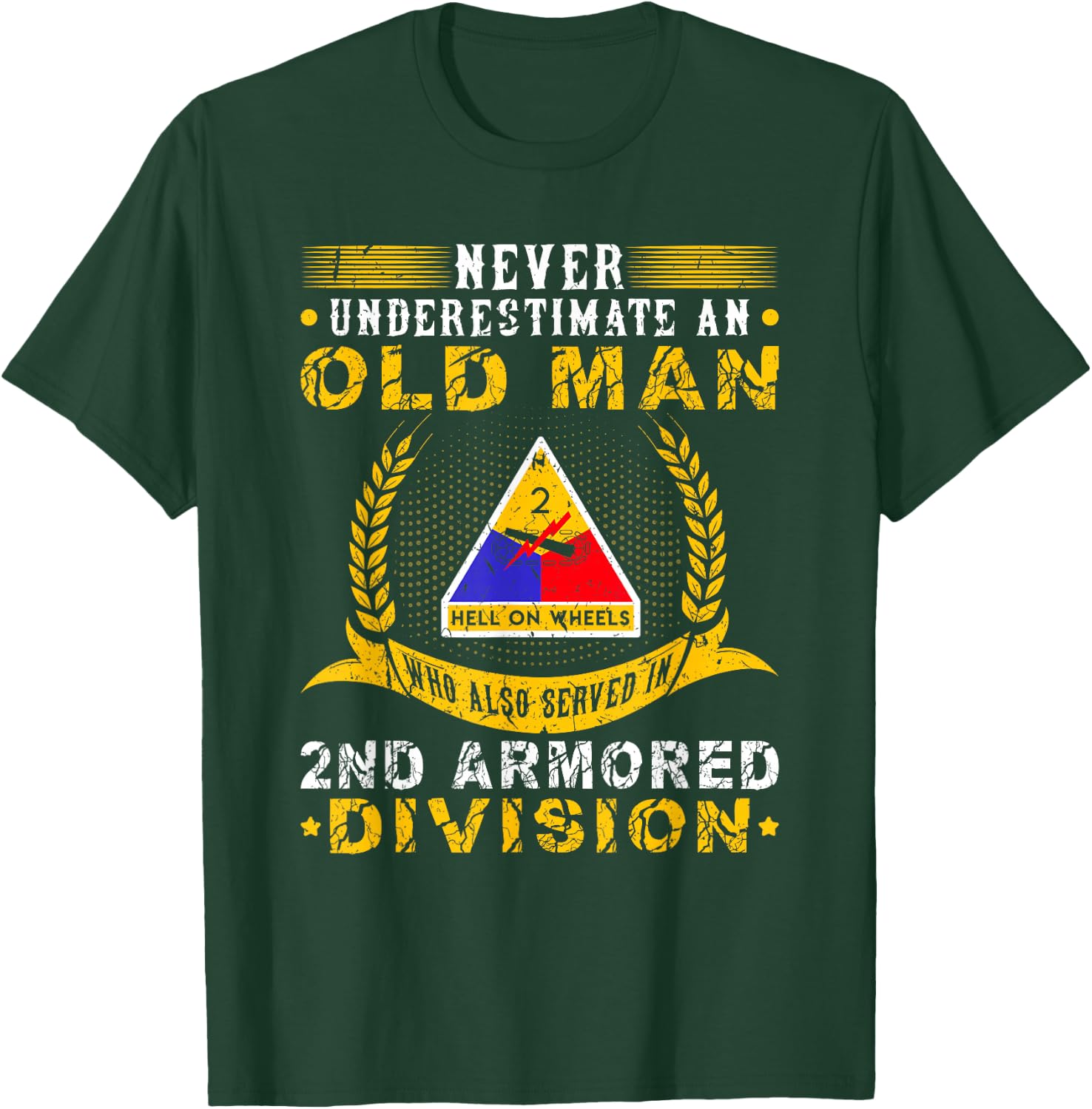 Old Man 2nd Armored Division Military Army War Veteran T-Shirt - T-Shirt | Forest