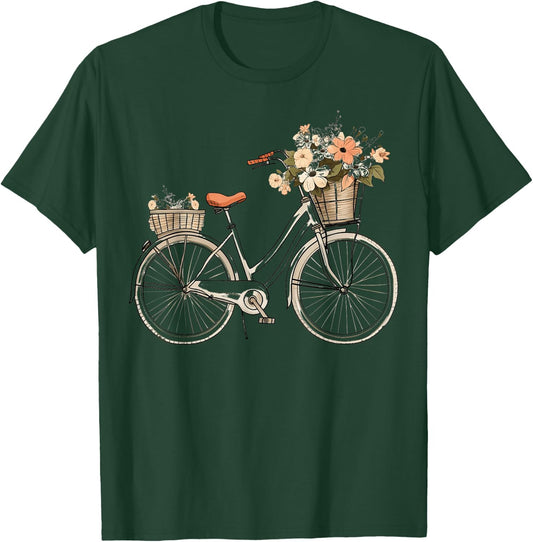 Vintage Floral Bicycle T-Shirt - T-Shirt | Forest