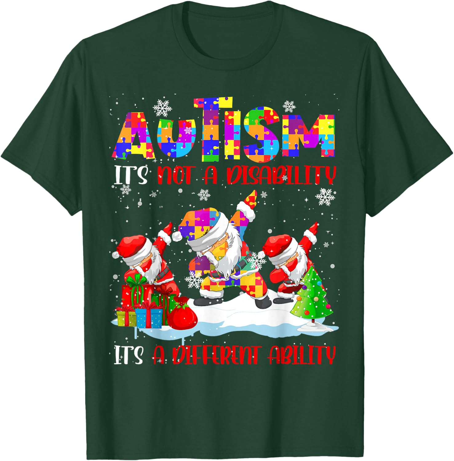 Autism It's Not A Disability Dabbing Santa Christmas Autism T-Shirt - T-Shirt | Forest