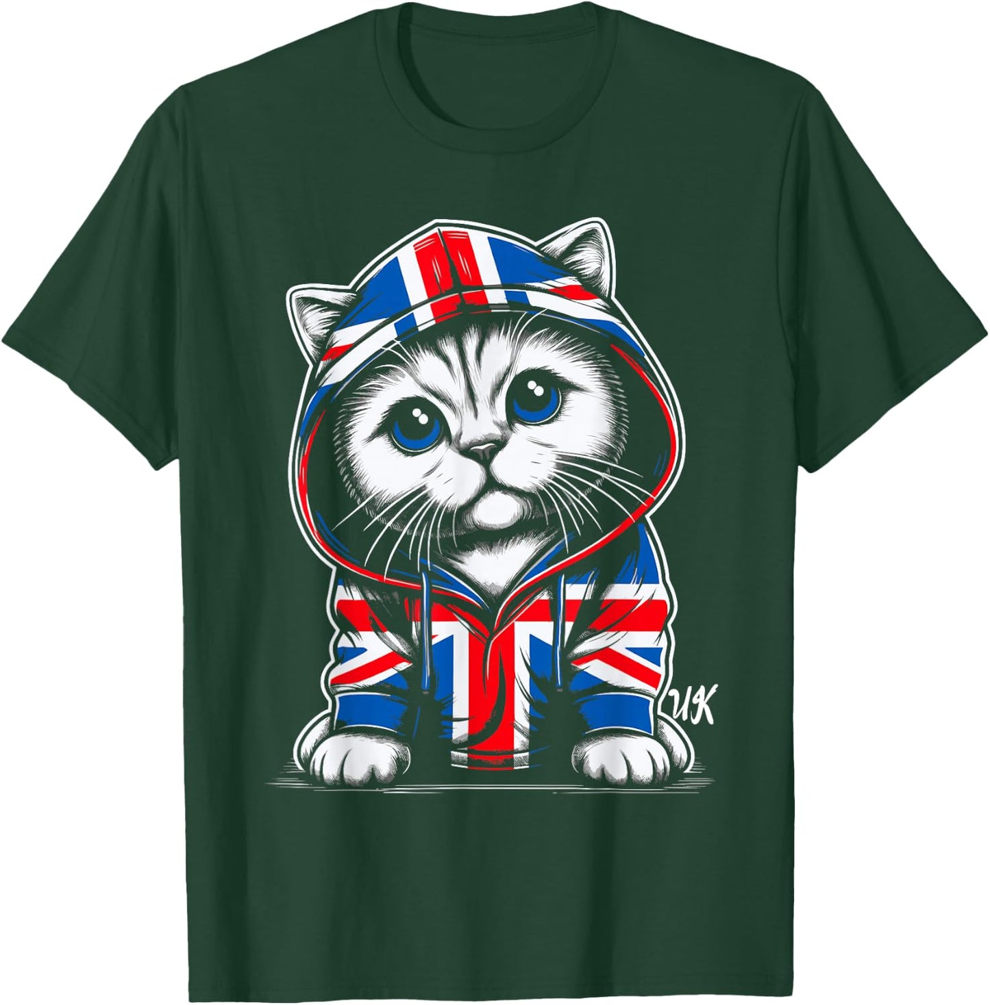 Cat UK British Flag England T-Shirt - T-Shirt | Forest