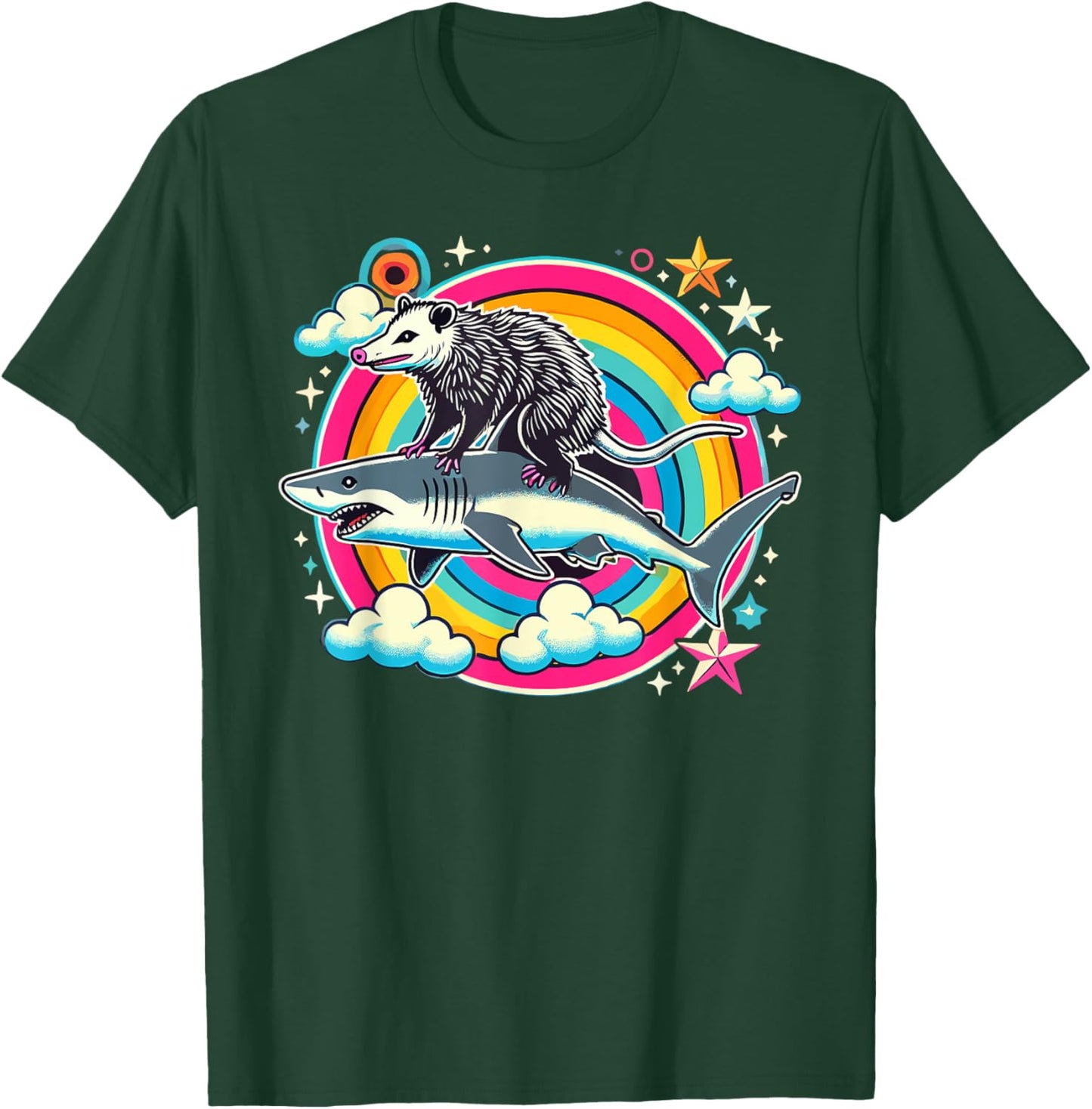 Opossum Riding Shark Funny Graphic Possum T-Shirt - T-Shirt | Forest