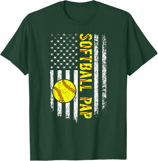 Softball Pap Grandpa US Flag Pap Of A Softball Player Pap T-Shirt - T-Shirt | Forest