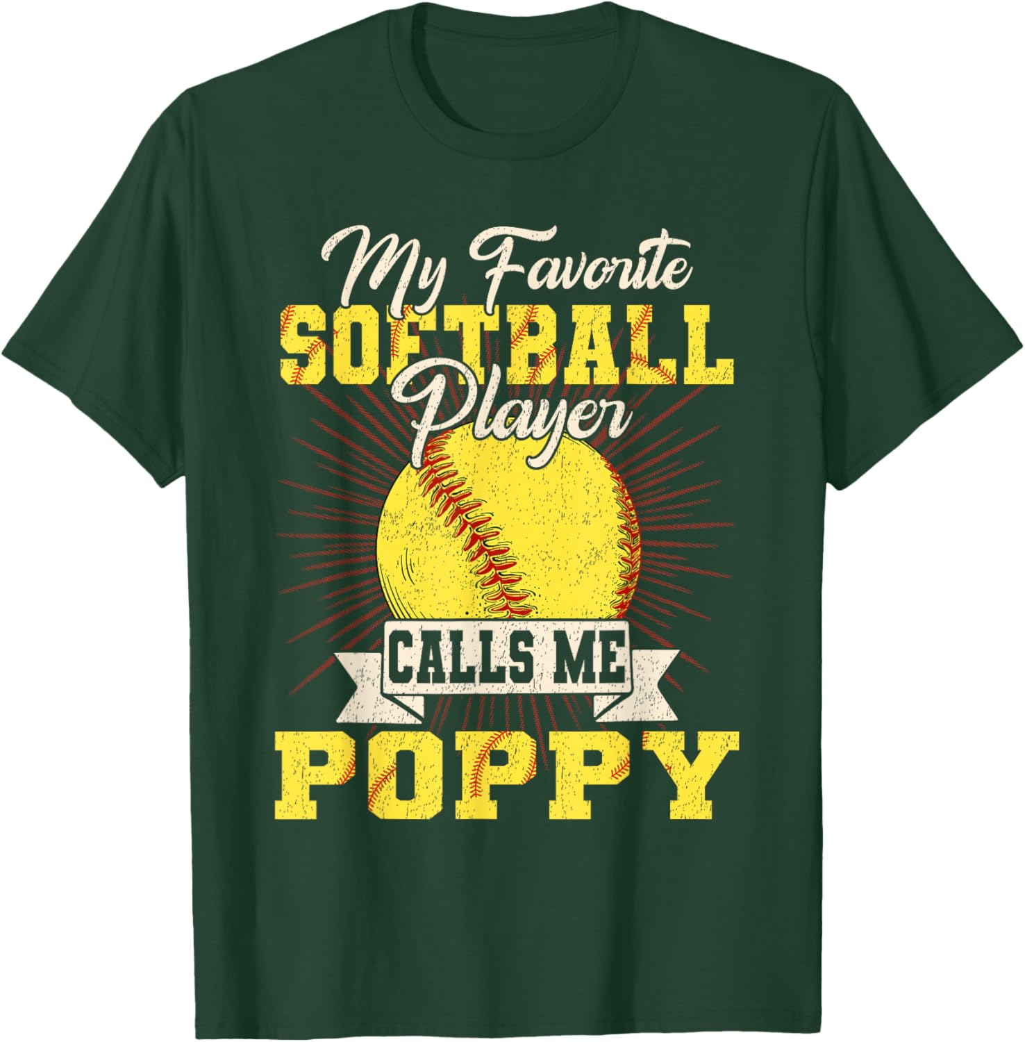 Vintage My Favorite Softball Player Calls Me Poppy T-Shirt - T-Shirt | Forest