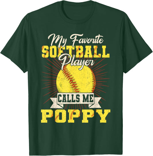Vintage My Favorite Softball Player Calls Me Poppy T-Shirt - T-Shirt | Forest