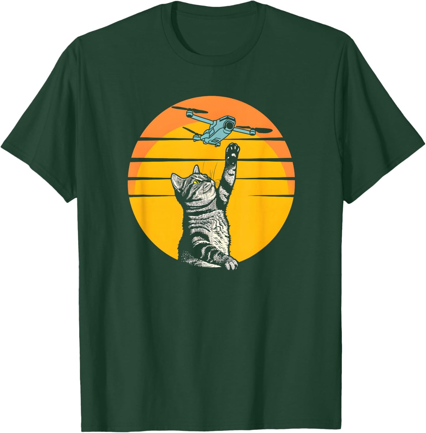 Cat Chasing Drone / Drone Catcher / Animal Fun / Funny Cat T-Shirt - T-Shirt | Forest