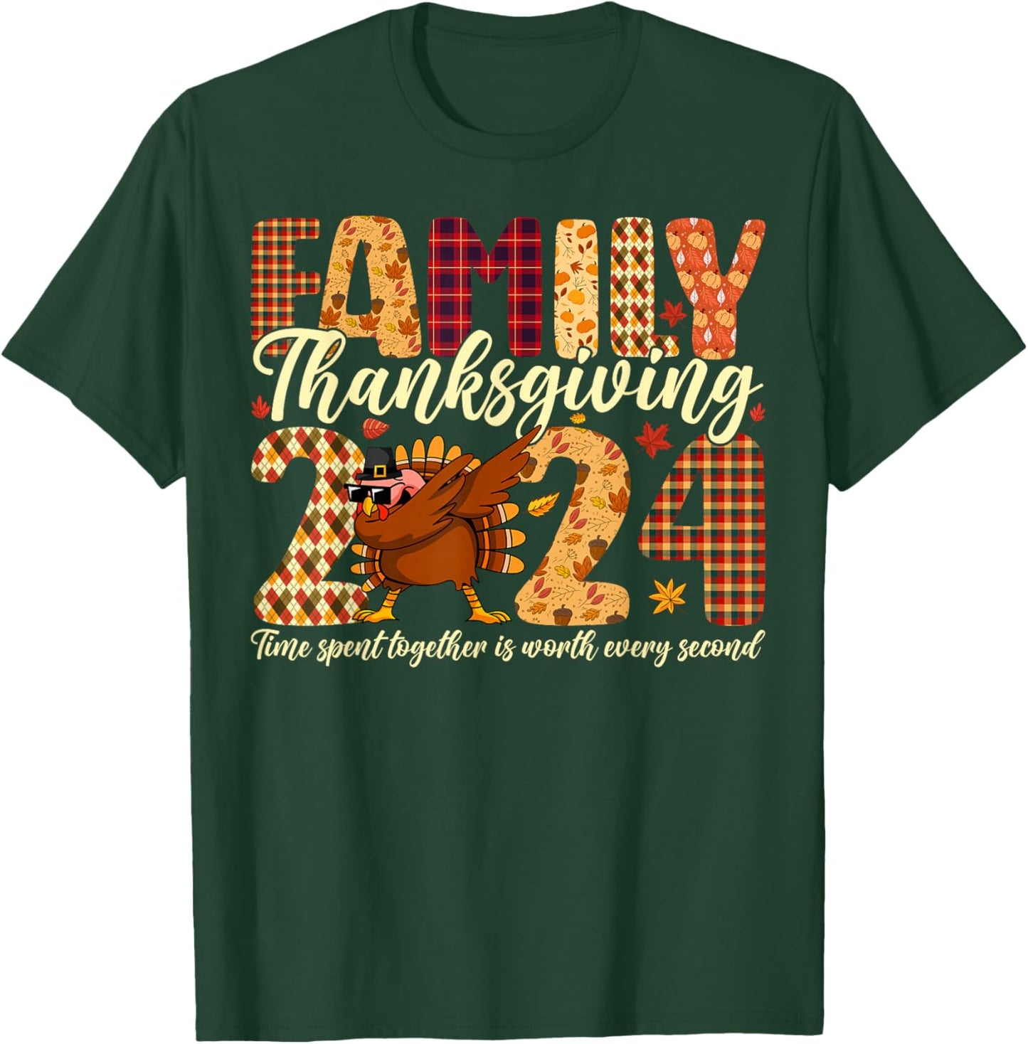 Family Thanksgiving 2024 Crew Dabbing Turkey Group Matching T-Shirt - T-Shirt | Forest