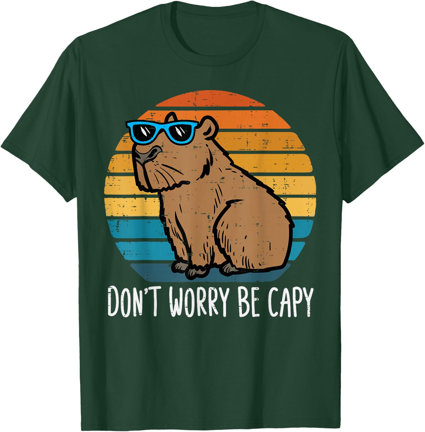Dont Worry Be Capy Capybara Retro Men Boys Kids Youth Women T-Shirt - T-Shirt | Forest