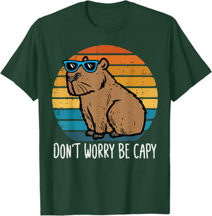 Dont Worry Be Capy Capybara Retro Men Boys Kids Youth Women T-Shirt - T-Shirt | Forest