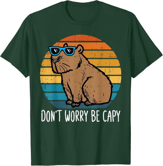 Dont Worry Be Capy Capybara Retro Men Boys Kids Youth Women T-Shirt - T-Shirt | Forest