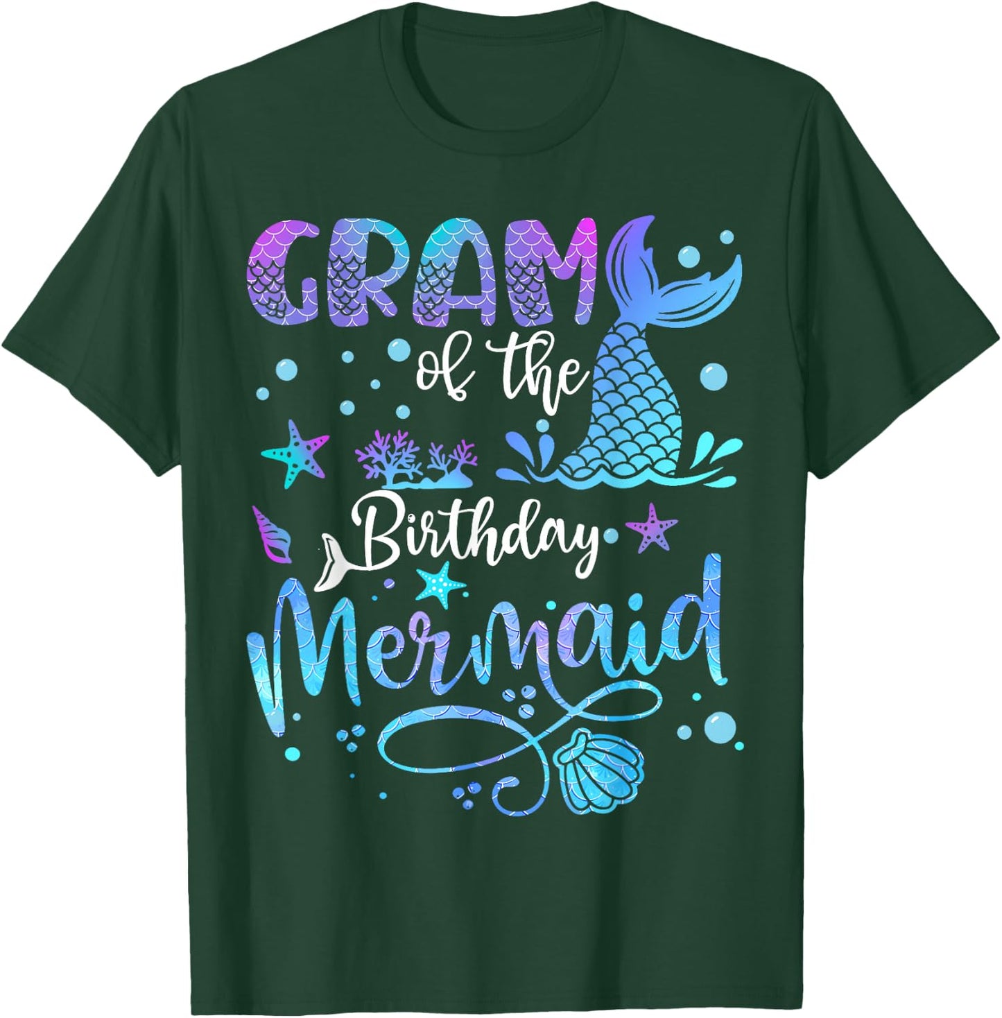 Gram Of The Birthday Mermaid Bday Party Mermaid T-Shirt - T-Shirt | Forest