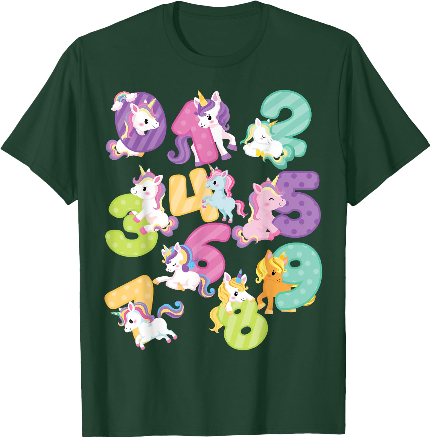 Cute happy unicorn Numbers Math day back to school kids gift T-Shirt - T-Shirt | Forest