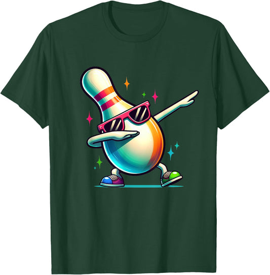 Bowling Pin Dabbing Sunglasses Bowler Player Kids Boys Men T-Shirt - T-Shirt | Forest