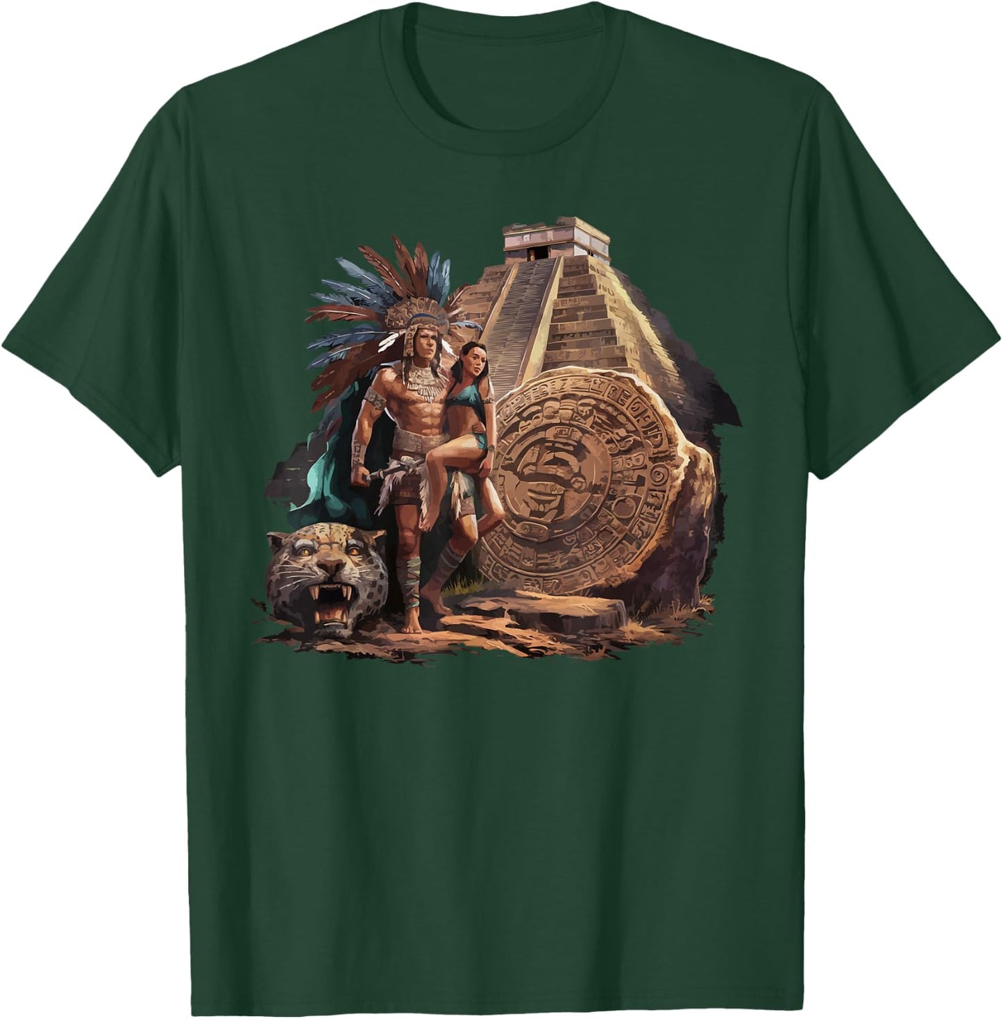 Aztec Warrior Mayan Indigenous Mexican Aztec Jaguar T-Shirt - T-Shirt | Forest