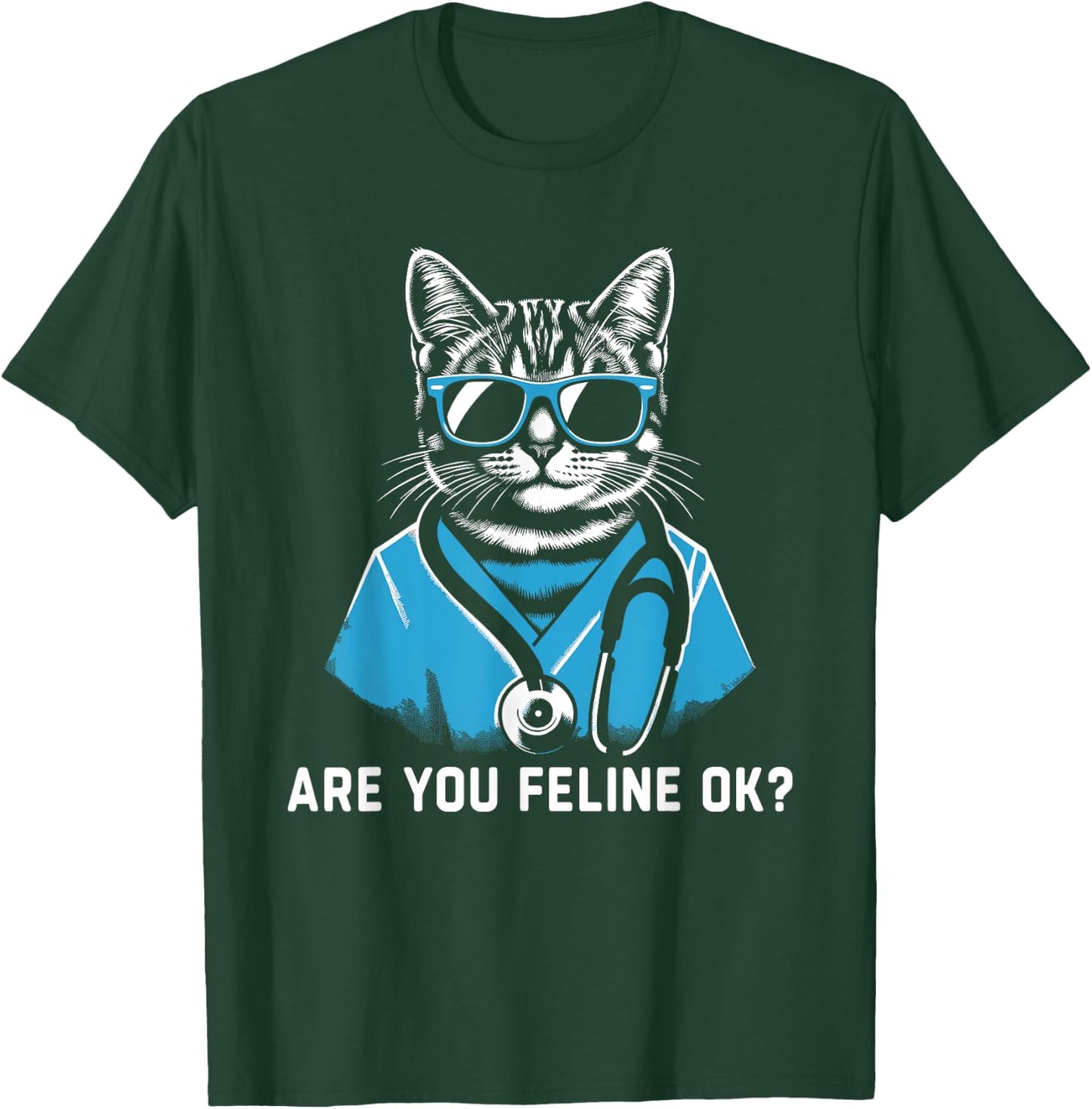 Retro Cat Nurse Gifts Nurse Week Gifts Men Women Funny Nurse T-Shirt - T-Shirt | Forest