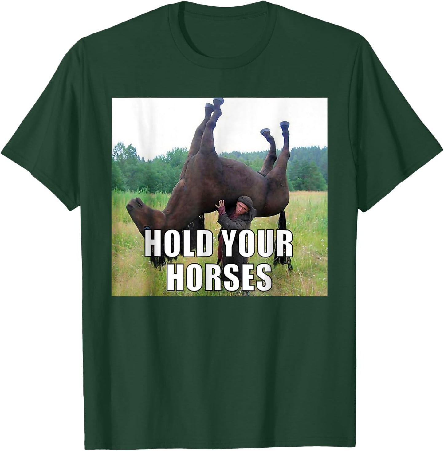 Hold Your Horses Dad Joke Funny Oddly Specific Dank Meme T-Shirt - T-Shirt | Forest