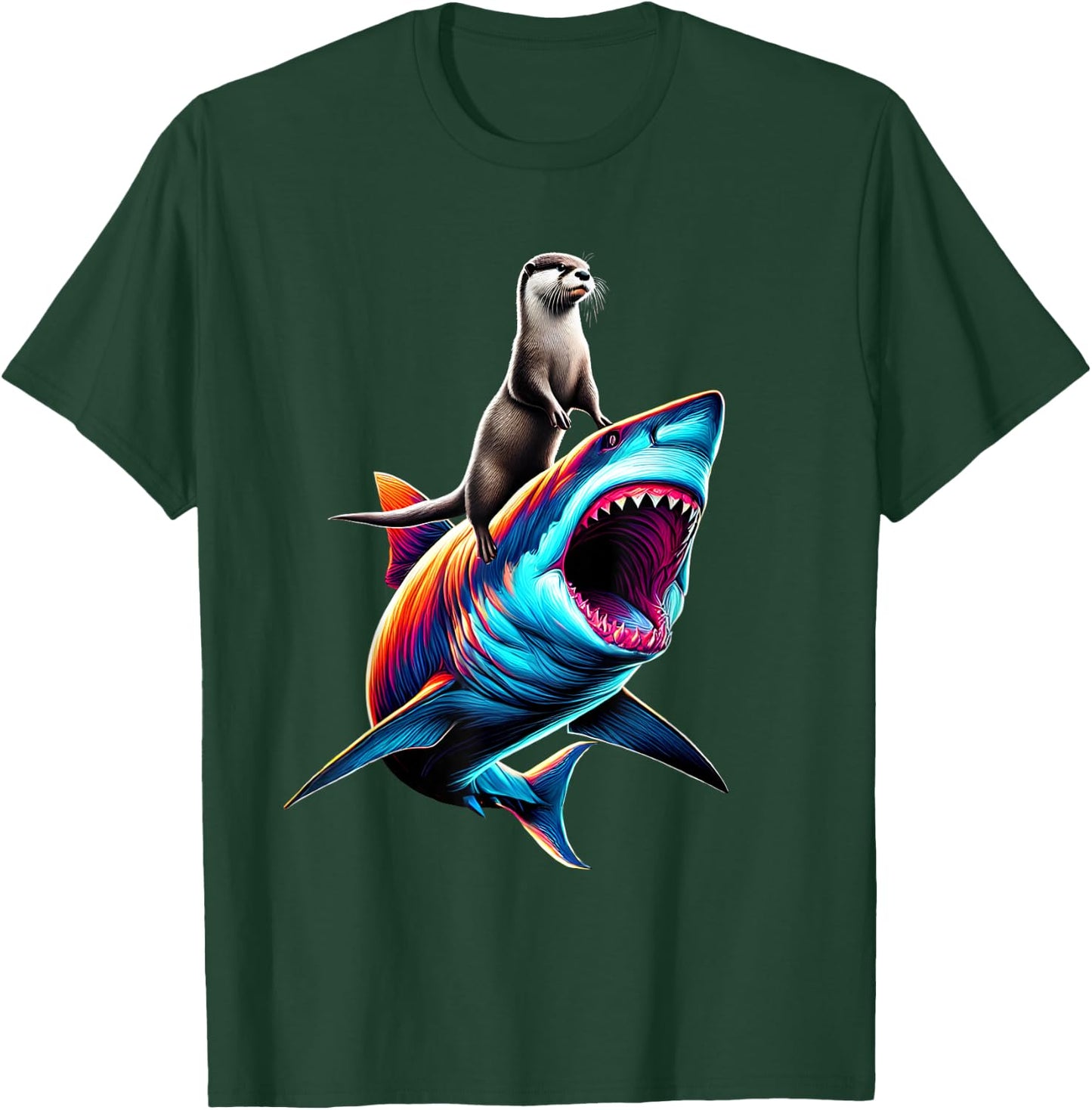 Funny Otter Riding Shark Otter Lover T-Shirt - T-Shirt | Forest
