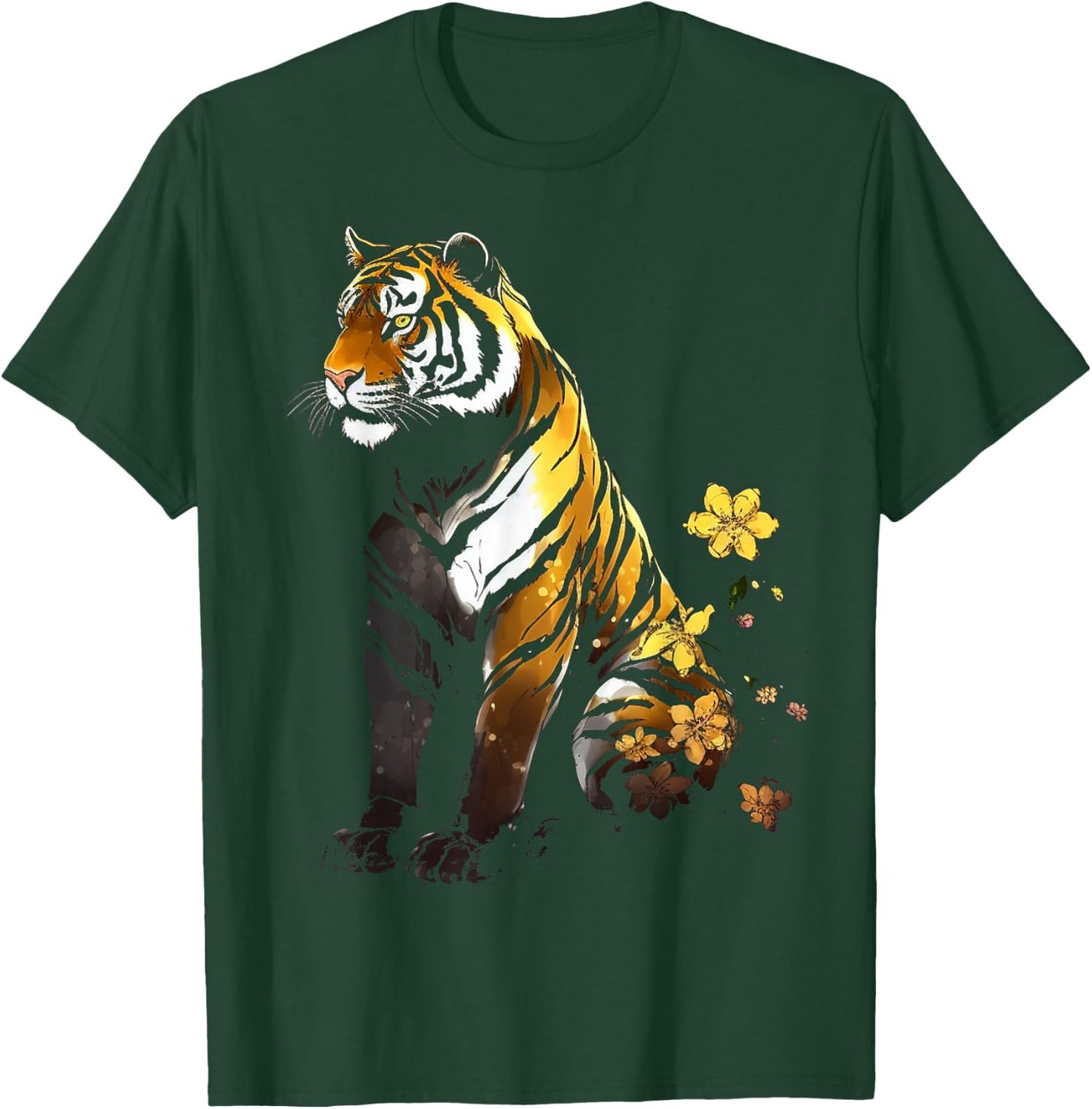 Tiger Artwork Flowers - Animal Art Tiger T-Shirt - T-Shirt | Forest