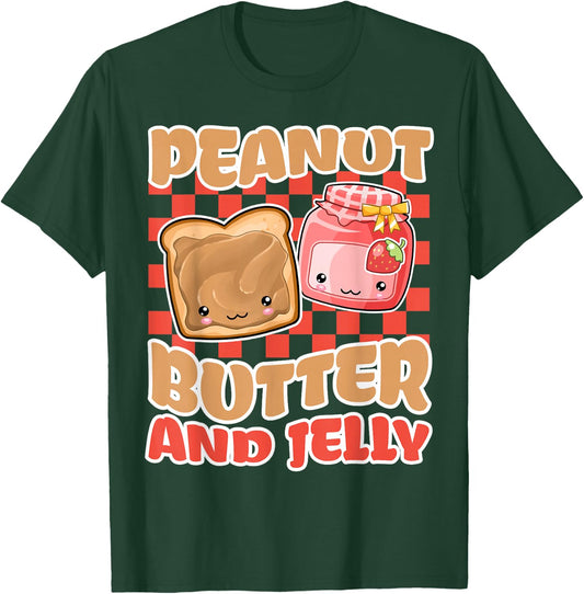 Kawaii Peanut Butter Jelly Strawberry Retro Matching Couples T-Shirt - T-Shirt | Forest