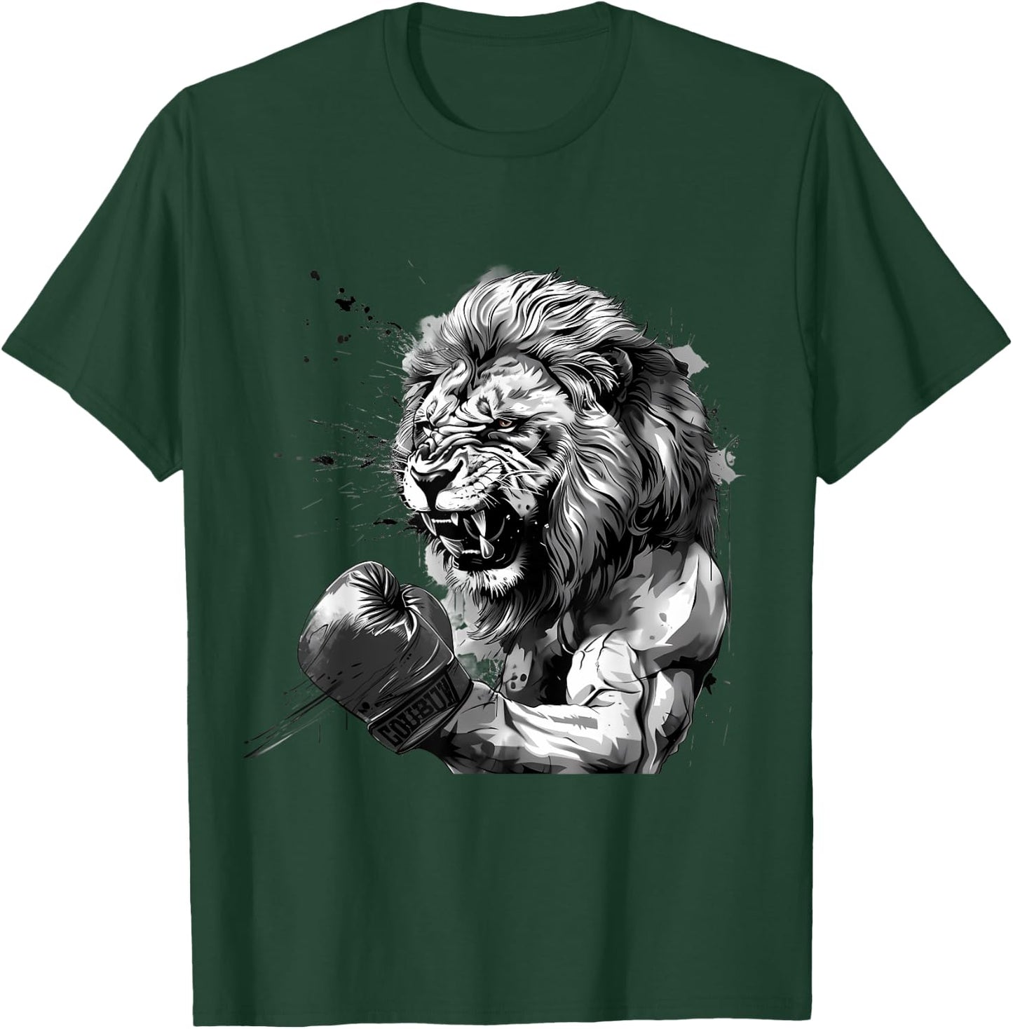 Boxing Lion Portrait Motif Wildlife Kickboxing Lover Boxer T-Shirt - T-Shirt | Forest