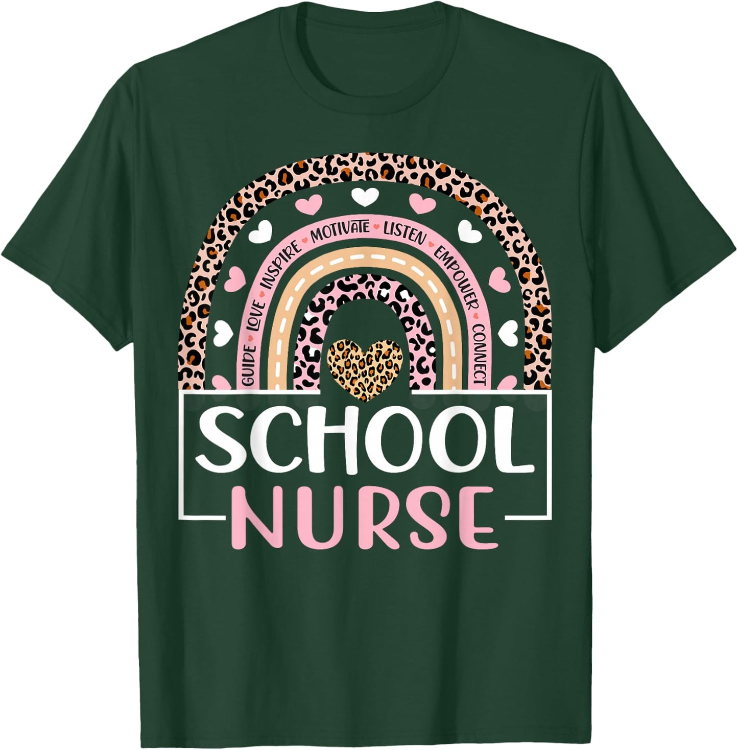 Funny School Nurse Rainbow Leopard Print Nurse T-Shirt - T-Shirt | Forest