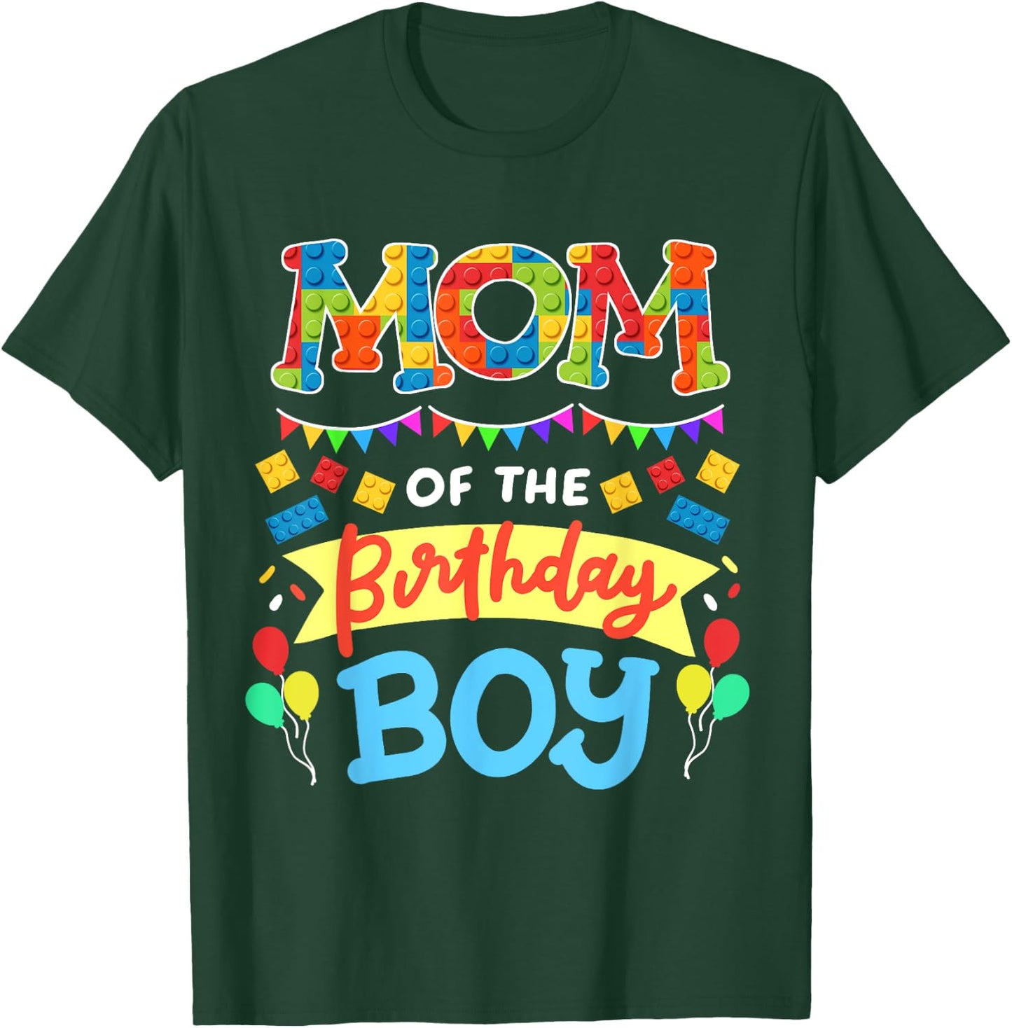Mom of the Birthday Boy Building Blocks Bricks Family Women T-Shirt - T-Shirt | Forest