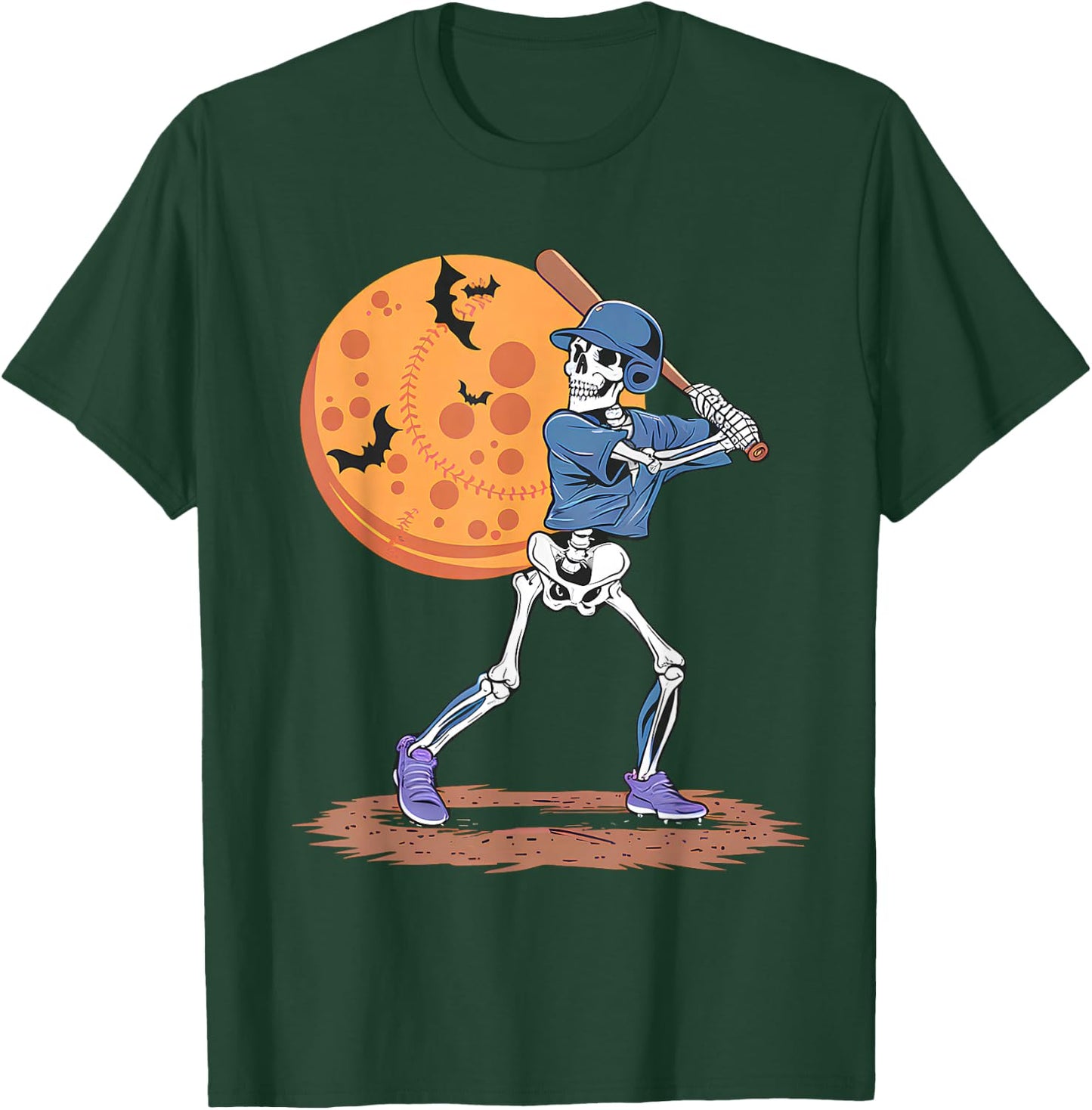 Baseball Skeleton Halloween Player Catcher Pitcher Boys T-Shirt - T-Shirt | Forest