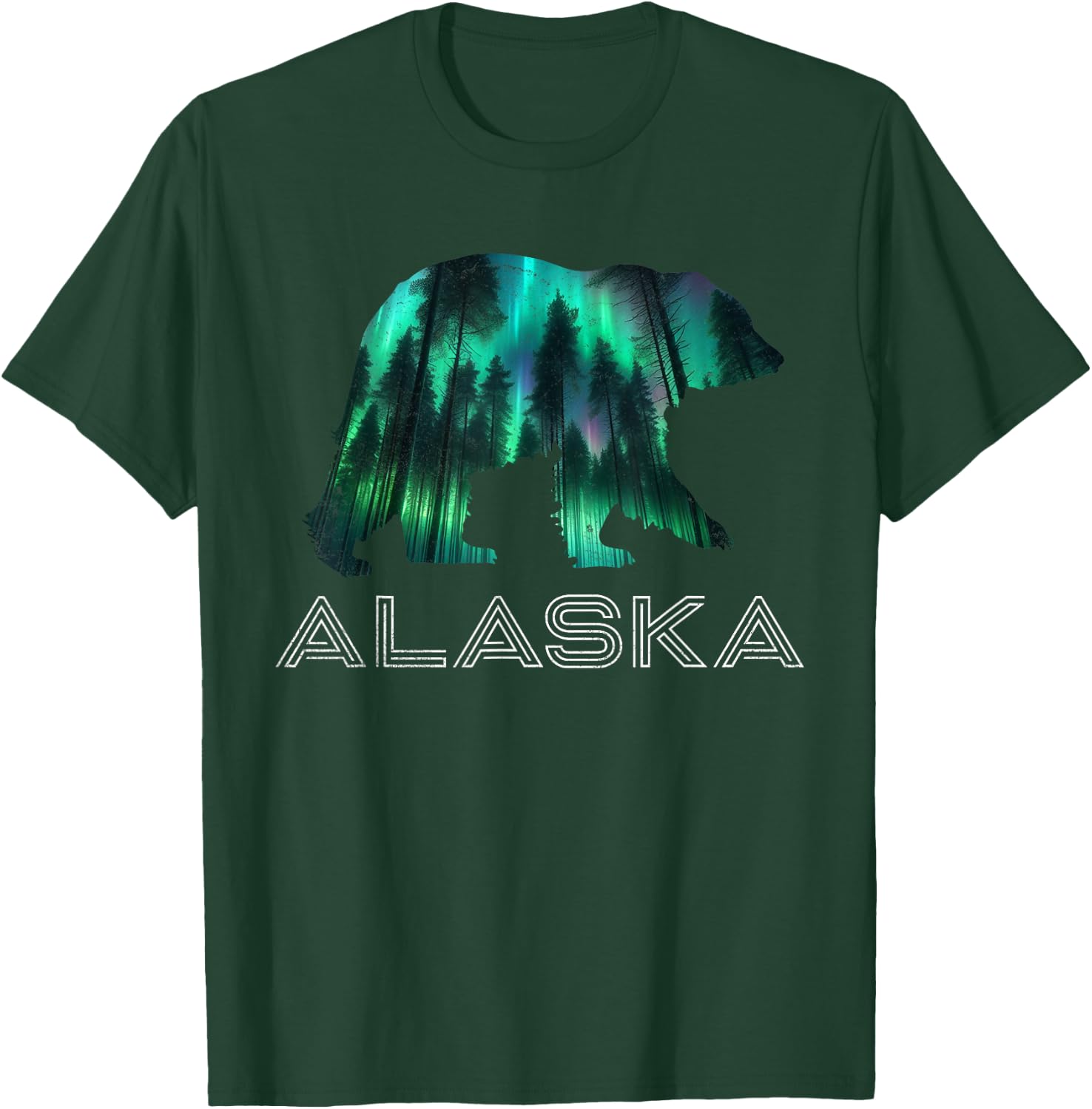 Alaskan Grizzly Bear Alaska Northern Lights Souvenir T-Shirt - T-Shirt | Forest