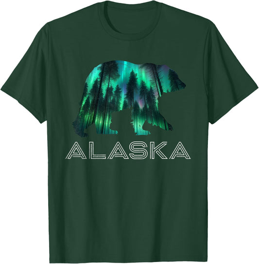 Alaskan Grizzly Bear Alaska Northern Lights Souvenir T-Shirt - T-Shirt | Forest