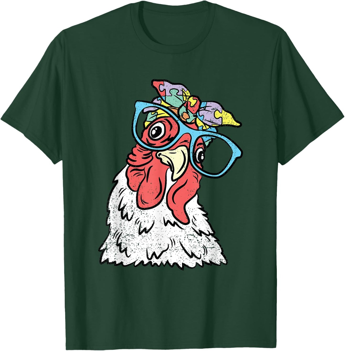Chicken Puzzle Piece Autism Awareness Autistic Warrior T-Shirt - T-Shirt | Forest